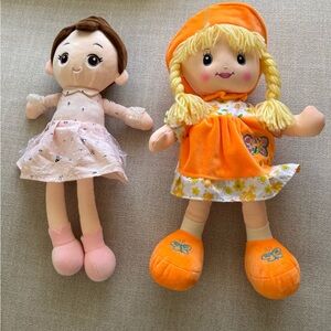 Plush Girl Dolls Set — Orange & Pink Soft Fabric Dolls